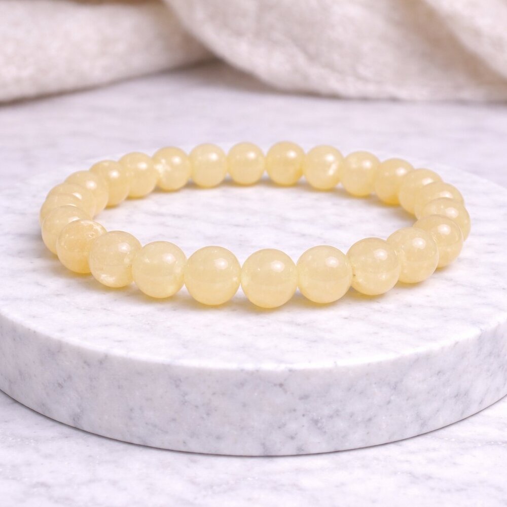 Honey Calcite Gemstone Bracelet 8mm Beads Stretch Crystal Jewelry